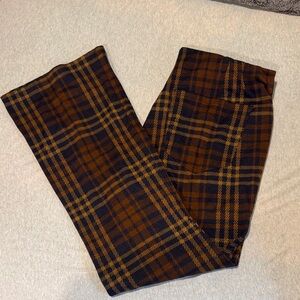 American Eagle Outfitters Plaid Flare Pants - Brown and Blue L Short